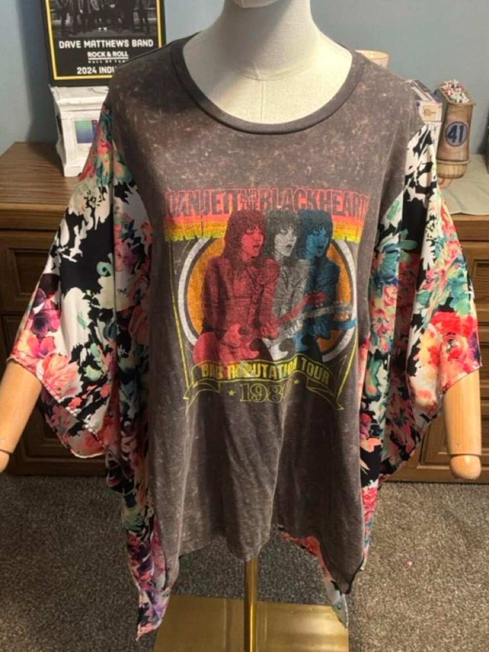 385. Joan Jett Upcycled Graphic T-shirt with Flowy Sleeves - OSFM